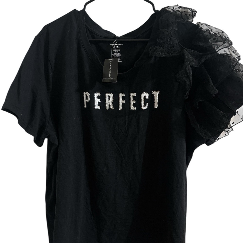 Ashley Stewart Black 'Perfect' Tee with Ruffle Accent